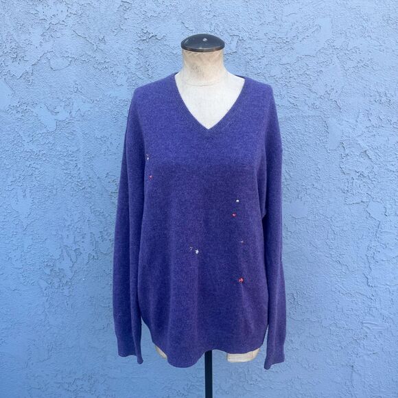 Upcycled Sweater Purple Cashmere Mens large J.Crew embroidered fiber art - Picture 1 of 9
